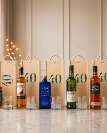 Personalised 40th Birthday Whisky Gift Set with Glass & Personalised Lid (Choose JD, Glenfiddich, Haig Club & More) – 70cl