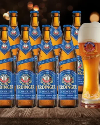 Erdinger Alkoholfrei German Alcohol Free Wheat Beer 500ml Bottles with Free Schneeweisse Glass - 0.5% ABV (8 Pack)