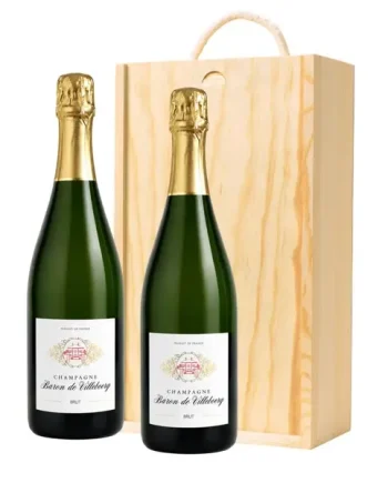 Baron De Villeboerg Brut Champagne 75cl Twin Pine Wooden Gift Box (2x75cl)