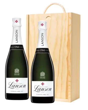 Lanson Le White Label Sec Champagne 75cl Twin Pine Wooden Gift Box (2x75cl)