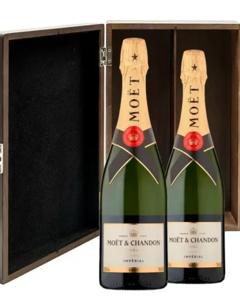 Moet And Chandon Brut Champagne 75cl Twin Luxury Elm Wood Gift Box (2x75cl)