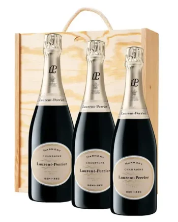3 x Laurent Perrier Demi-Sec Champagne 75cl In A Pine Wooden Gift Box