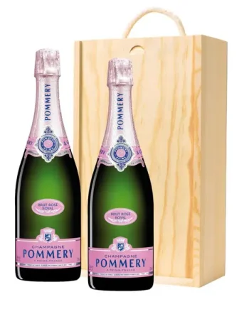 Pommery Rose Brut Champagne 75cl Twin Pine Wooden Gift Box (2x75cl)