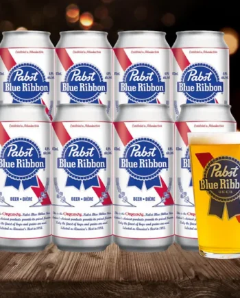Pabst Blue Ribbon American Pale Lager 473ml Cans with Free Pabst Glass (8 Pack) - 4.7% ABV