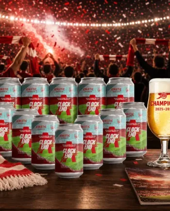Athletic Brewing Arsenal Clock End Alcohol Free Red Ale with Champions Glass - ABV 0.5% (12 Pack)