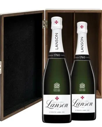 Lanson Le White Label Sec Champagne 75cl Twin Luxury Elm Wood Gift Box (2x75cl)