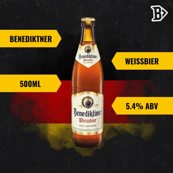 Benediktiner German Weissbier Wheat Beer 500ml Bottle - 5.4% ABV (Multipack)