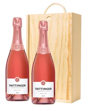 Taittinger Brut Prestige Rose NV Champagne 75cl Twin Pine Wooden Gift Box (2x75cl)