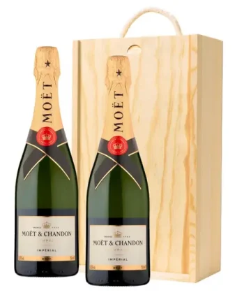 Moet And Chandon Brut Champagne 75cl Twin Pine Wooden Gift Box (2x75cl)