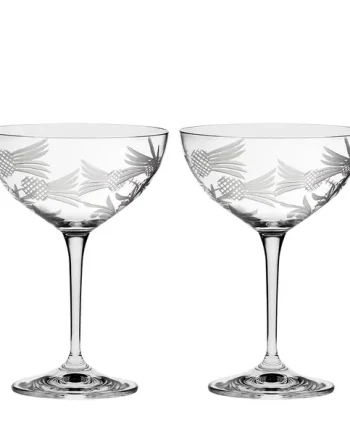 Flower of Scotland 2 Saucer Champagne Coupe Glass 155mm (Gift Boxed) Royal Scot Crystal