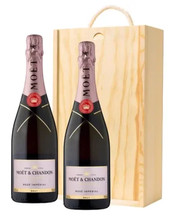 Moet & Chandon Rose Champagne 75cl Twin Pine Wooden Gift Box (2x75cl)