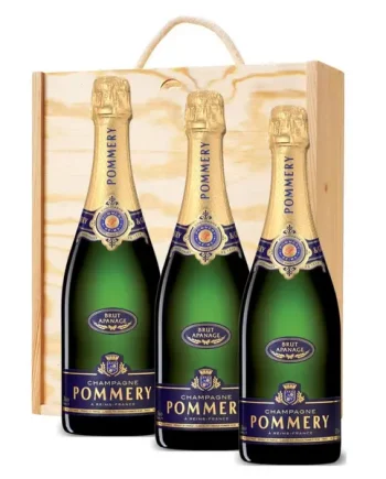 3 x Pommery Brut Apanage Champagne 75cl In A Pine Wooden Gift Box