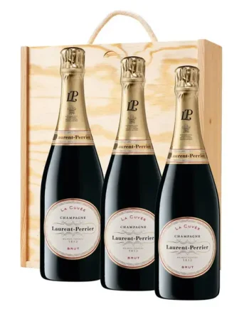 3 x Laurent Perrier La Cuvee Champagne 75cl In A Pine Wooden Gift Box