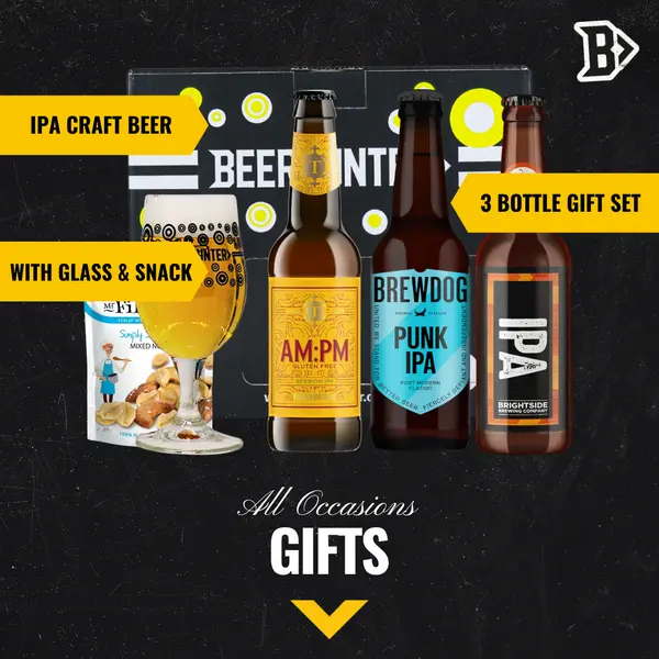 IPA Craft Beer Gift Set with Glass (3 Pack)