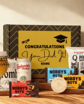 Personalised Graduation Beer Gift Set – Craft Beer Selection with Glass & Snacks (2 Pack)