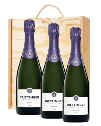 3 x Taittinger Nocturne Champagne 75cl In A Pine Wooden Gift Box