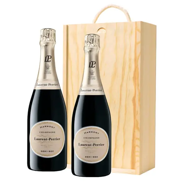 Laurent Perrier Demi-Sec Champagne 75cl Twin Pine Wooden Gift Box (2x75cl)