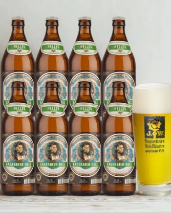 Augustiner Helles 500ml Bottles with Free Augustiner Pint Glass (8 Pack) - 5.2% ABV
