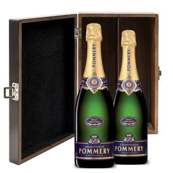 Pommery Brut Apanage Champagne 75cl Twin Luxury Elm Wood Gift Box (2x75cl)