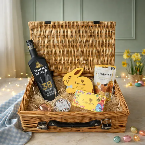 Tequila Black Chocolate Liqueur 14" Easter Gift Hamper with Easter Chocolates and Accessories - 70cl (17% ABV)