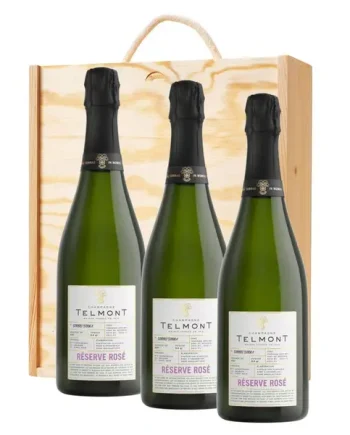 3 x Telmont Reserve Rose Champagne 75cl In A Pine Wooden Gift Box