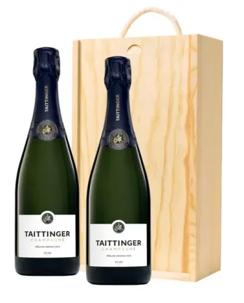 Taittinger Prelude Grands Crus Champagne 75cl Twin Pine Wooden Gift Box (2x75cl)