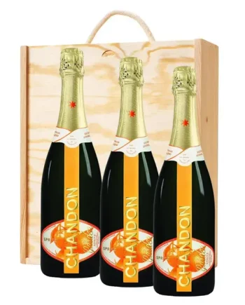 3 x Chandon Garden Spritz Sparkling Wine 75cl In A Pine Wooden Gift Box