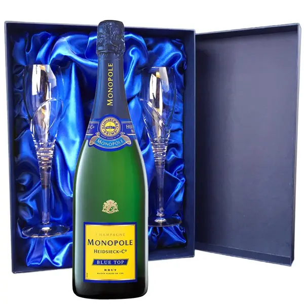 Monopole Heidsieck & Co Blue Top Brut Champagne 75cl And Royal Scot Glasses Blue Gift Box Set