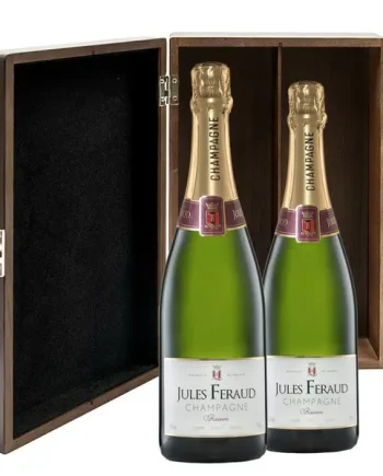 Jules Feraud Brut Champagne 75cl Twin Luxury Elm Wood Gift Box (2x75cl)