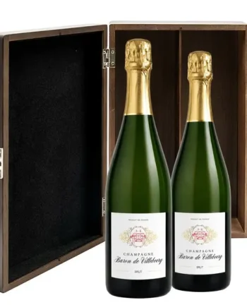 Baron De Villeboerg Brut Champagne 75cl Twin Luxury Elm Wood Gift Box (2x75cl)