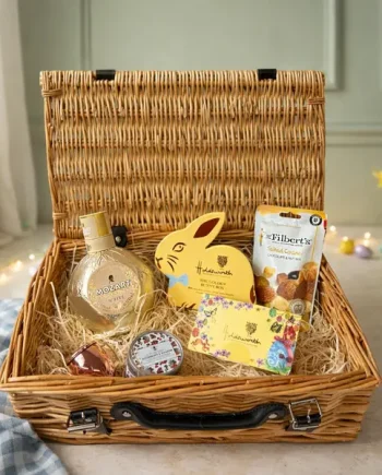 Mozart White Chocolate Liqueur 14" Easter Gift Hamper with Easter Chocolates and Accessories - 50cl (15% ABV)