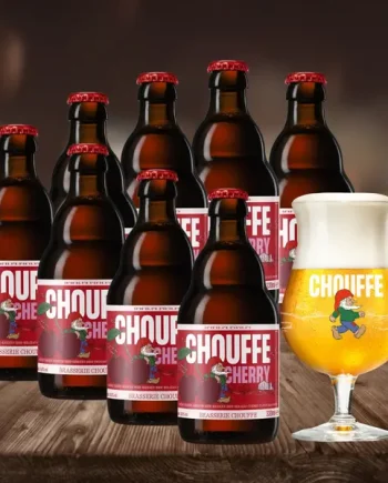 Chouffe Cherry Belgian Fruit Beer 330ml Bottles - 8.0% ABV (8 Multipack) with FREE Chouffe Glass
