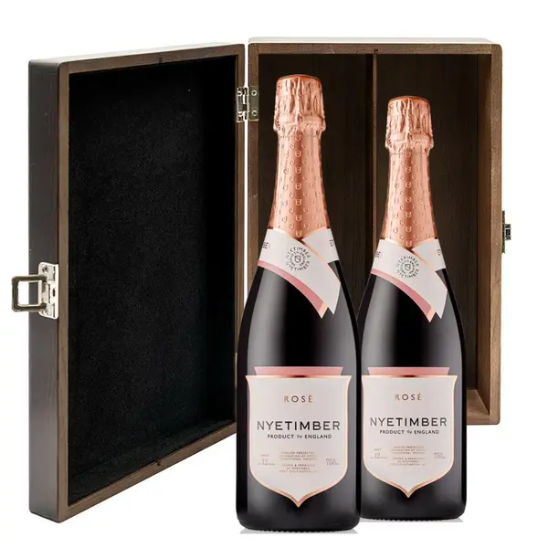 Nyetimber Rose English Sparkling Wine 75cl Twin Luxury Elm Wood Gift Box (2x75cl)