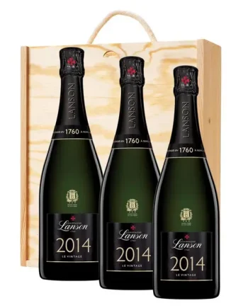 3 x Lanson Le Vintage 2014 Champagne 75cl In A Pine Wooden Gift Box