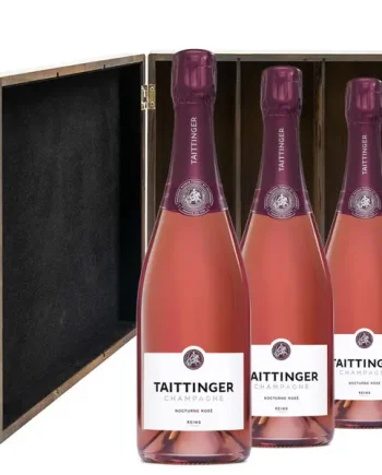 Taittinger Nocturne Rose Sec Champagne 75cl Three Bottle Luxury Elm Wood Gift Box