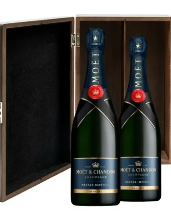 Moet & Chandon Nectar Demi Sec Champagne 75cl Twin Luxury Elm Wood Gift Box (2x75cl)