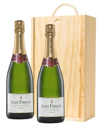 Jules Feraud Brut Champagne 75cl Twin Pine Wooden Gift Box (2x75cl)