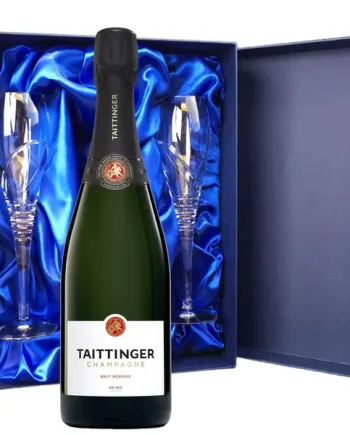 Taittinger Brut Reserve Champagne 75cl And Royal Scot Glasses Blue Gift Box Set