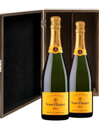 Veuve Clicquot Brut Yellow Label Champagne 75cl Twin Luxury Elm Wood Gift Box (2x75cl)
