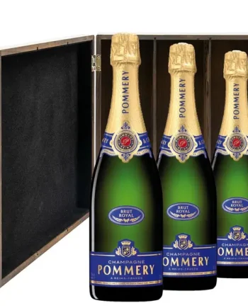 Pommery Brut Royal Champagne 75cl Three Bottle Luxury Elm Wood Gift Box