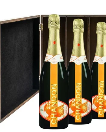 Chandon Garden Spritz Sparkling Wine 75cl Three Bottle Luxury Elm Wood Gift Box