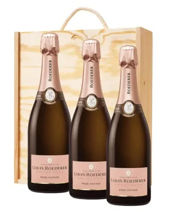 3 x Louis Roederer Vintage Rose 2017 Champagne 75cl In A Pine Wooden Gift Box
