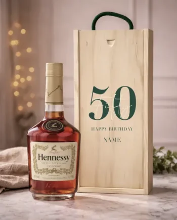 Personalised 50th Birthday Hennessy VS Cognac Gift Set – 70cl Luxury Cognac with Personalised Lid