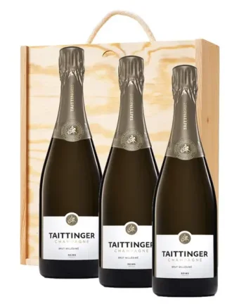 3 x Taittinger Brut Vintage Champagne 2016 75cl In A Pine Wooden Gift Box
