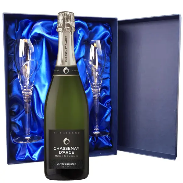 Chassenay d'Arce Cuvee Premiere Brut Champagne 75cl And Royal Scot Glasses Blue Gift Box Set