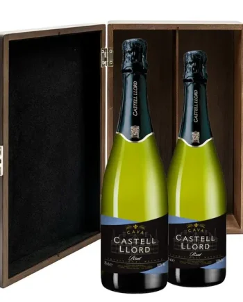 Castell Llord Brut Cava 75cl Twin Luxury Elm Wood Gift Box (2x75cl)