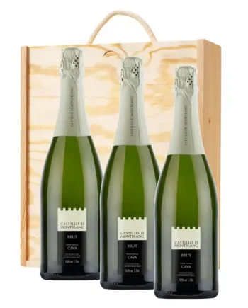 3 x Castillo de Mont-Blanc Cava 75cl In A Pine Wooden Gift Box