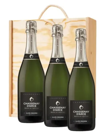 3 x Chassenay d'Arce Cuvee Premiere Brut Champagne 75cl In A Pine Wooden Gift Box
