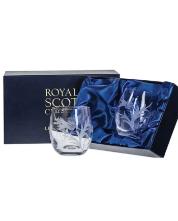 Flower of Scotland 2 Barrel Tumblers 86mm (Presentation Boxed)  Royal Scot Crystal