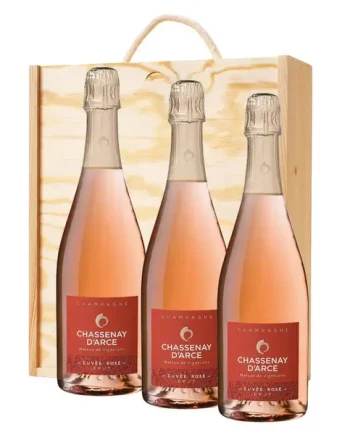 3 x Chassenay dArce Cuvee Rose Champagne 75cl In A Pine Wooden Gift Box